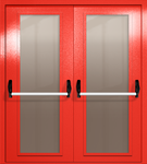Двупольная дверь eiw-60 с максимальными стеклами и ручками «антипаника» (цвет красный RAL 3020)