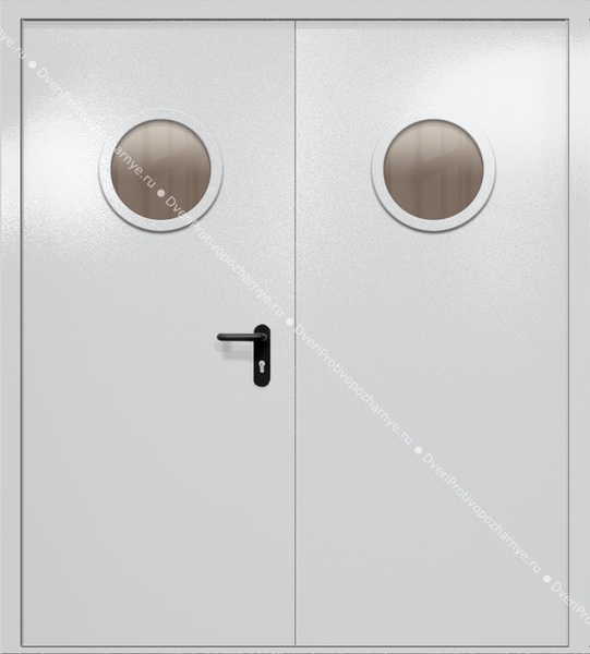 Двупольная дверь ei-60 с круглыми стеклами (цвет светло-серый RAL 7047) Двупольная дверь ei-60 с круглыми стеклами (цвет светло-серый RAL 7047)