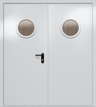 Двупольная дверь ei-60 с круглыми стеклами (цвет светло-серый RAL 7047)
