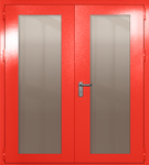 Двупольная дверь eiw-60 с максимальными стеклами и ручками «антипаника» (цвет красный RAL 3020)