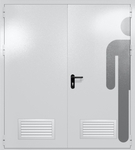 Двупольная глухая дверь ei-60 с обозначением санузла и вентиляцией (цвет светло-серый RAL 7047)
