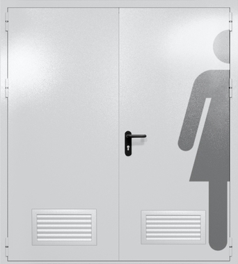 Двупольная глухая дверь ei-60 с обозначением санузла и вентиляцией (цвет светло-серый RAL 7047) Двупольная глухая дверь ei-60 с обозначением санузла и вентиляцией (цвет светло-серый RAL 7047)