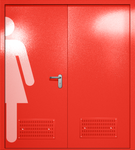 Двупольная глухая дверь ei-60 с обозначением санузла и вентиляцией (цвет красный RAL 3020)