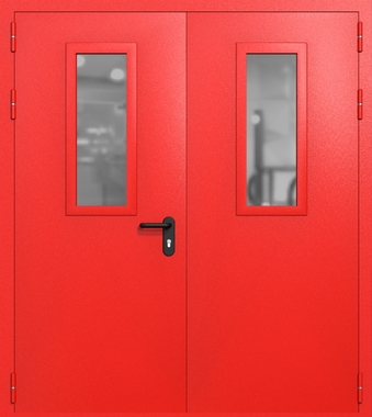 Двупольная дверь ei-60 со стеклами 700x300 (цвет красный RAL 3020) Двупольная дверь ei-60 со стеклами 700x300 (цвет красный RAL 3020)