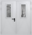 Двупольная дверь ei-60 со стеклами 700x300 (цвет светло-серый RAL 7047)