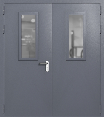 Двупольная дверь ei-60 со стеклами 700x300 и ручками хром (цвет темно-серый RAL 7015) Двупольная дверь ei-60 со стеклами 700x300 и ручками хром (цвет темно-серый RAL 7015)