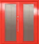 Двупольная техническая дверь с максимальными стеклами (цвет красный RAL 3020)