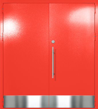 Двупольная глухая техническая дверь с отбойниками (цвет красный RAL 3020) Двупольная глухая техническая дверь с отбойниками (цвет красный RAL 3020)
