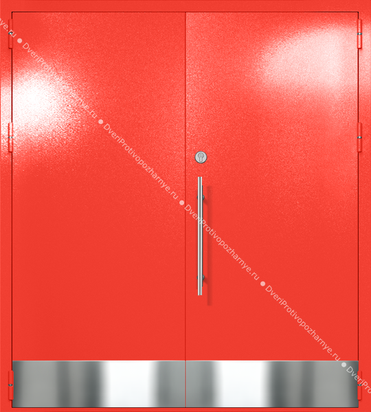 Двупольная глухая техническая дверь с отбойниками (цвет красный RAL 3020) Двупольная глухая техническая дверь с отбойниками (цвет красный RAL 3020)