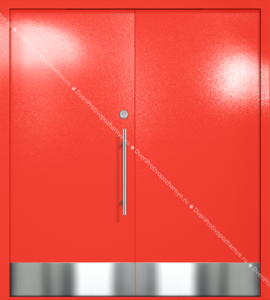 Двупольная глухая техническая дверь с отбойниками (цвет красный RAL 3020) Двупольная глухая техническая дверь с отбойниками (цвет красный RAL 3020)