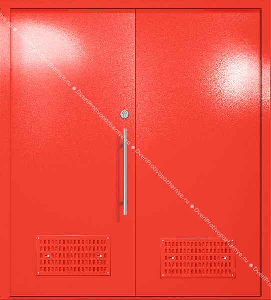 Двупольная глухая техническая дверь с вентиляцией (цвет красный RAL 3020) Двупольная глухая техническая дверь с вентиляцией (цвет красный RAL 3020)