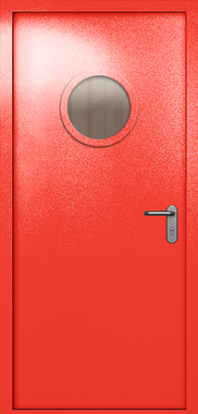 Однопольная дверь ei-60 с круглым стеклом (цвет красный RAL 3020) Однопольная дверь ei-60 с круглым стеклом (цвет красный RAL 3020)