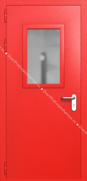 Однопольная дверь ei-60 со стеклом 600x400 и ручками хром (цвет красный RAL 3020)