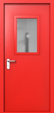 Однопольная дверь ei-60 со стеклом 600x400 и ручками хром (цвет красный RAL 3020)