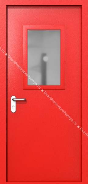 Однопольная дверь ei-60 со стеклом 600x400 и ручками хром (цвет красный RAL 3020)