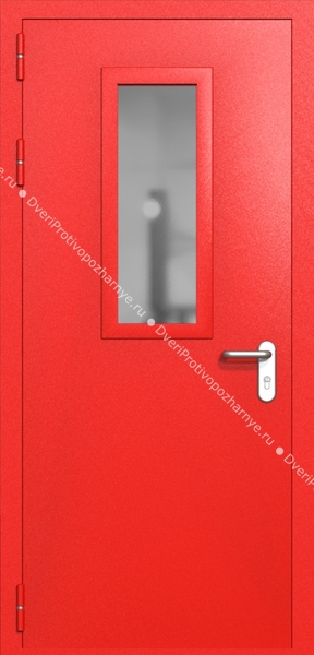 Однопольная дверь ei-60 со стеклом 700x300 и ручками хром (цвет красный RAL 3020) Однопольная дверь ei-60 со стеклом 700x300 и ручками хром (цвет красный RAL 3020)