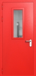 Однопольная дверь ei-60 со стеклом 700x300 и ручками хром (цвет красный RAL 3020)