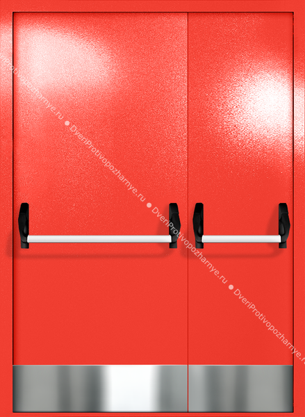 Полуторапольная глухая дверь ei-60 с отбойниками и ручками «антипаника» (цвет красный RAL 3020) Полуторапольная глухая дверь ei-60 с отбойниками и ручками «антипаника» (цвет красный RAL 3020)