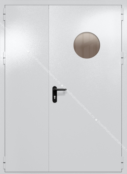 Полуторапольная дверь ei-60 с круглым стеклом и ручками «антипаника» (цвет светло-серый RAL 7047) Полуторапольная дверь ei-60 с круглым стеклом и ручками «антипаника» (цвет светло-серый RAL 7047)