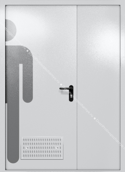 Полуторапольная глухая дверь ei-60 с обозначением санузла и вентиляцией (цвет светло-серый RAL 7047)