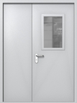 Полуторапольная дверь ei-60 со стеклом 600x400 и ручками хром (цвет светло-серый RAL 7047)