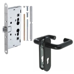 Двупольная дверь ei-60 со стеклами 600x400 и ручками хром (цвет светло-серый RAL 7047)