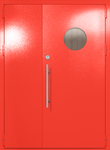 Полуторапольная техническая дверь с круглым стеклом (цвет красный RAL 3020)