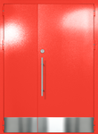 Полуторапольная глухая техническая дверь с отбойниками (цвет красный RAL 3020)