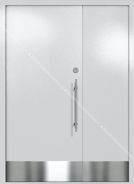 Полуторапольная глухая техническая дверь с отбойниками (цвет светло-серый RAL 7047) Полуторапольная глухая техническая дверь с отбойниками (цвет светло-серый RAL 7047)
