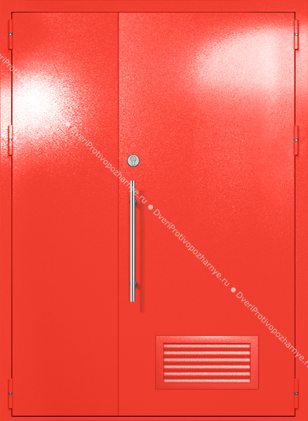 Полуторапольная глухая техническая дверь с вентиляцией (цвет красный RAL 3020)