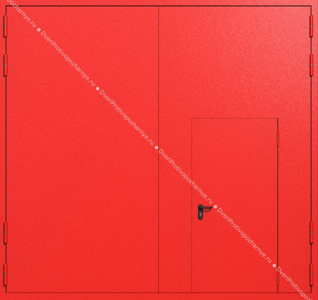 Распашные крупногабаритные ворота ei-60 с калиткой (цвет красный RAL 3020) Распашные крупногабаритные ворота ei-60 с калиткой (цвет красный RAL 3020)